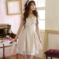 【I’NANACO】名伶首選~胸扭結下擺網紗小禮服 (杏)