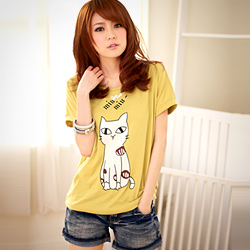 【衣芙日系】悠閒俏娃童趣貓咪前短後長棉T(共3色)