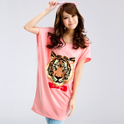 【衣芙日系】美式純真老虎蝴蝶結寬袖大T(共4色)