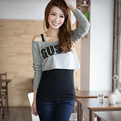 【衣芙日系】兩件式金環後割破背心+綁帶印圖短T (共2色)