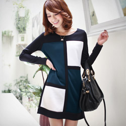 【衣芙日系】甜美時尚幾何色塊配色洋裝 S-M (共2色)