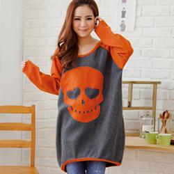 【衣芙日系】寵愛引力貼布骷髏配色刷毛長T(共2色)