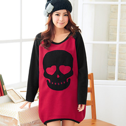 【衣芙日系】寵愛引力貼布骷髏配色刷毛長T(共2色)