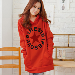 【衣芙日系】視覺前線星星字母刷毛連帽長T(共2色)