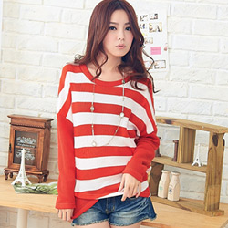 【衣芙日系】辛甜微醺條紋下擺交叉針織上衣(共2色)