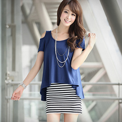 【衣芙日系】引領韓流假兩件條紋裸肩長T (共三色)
